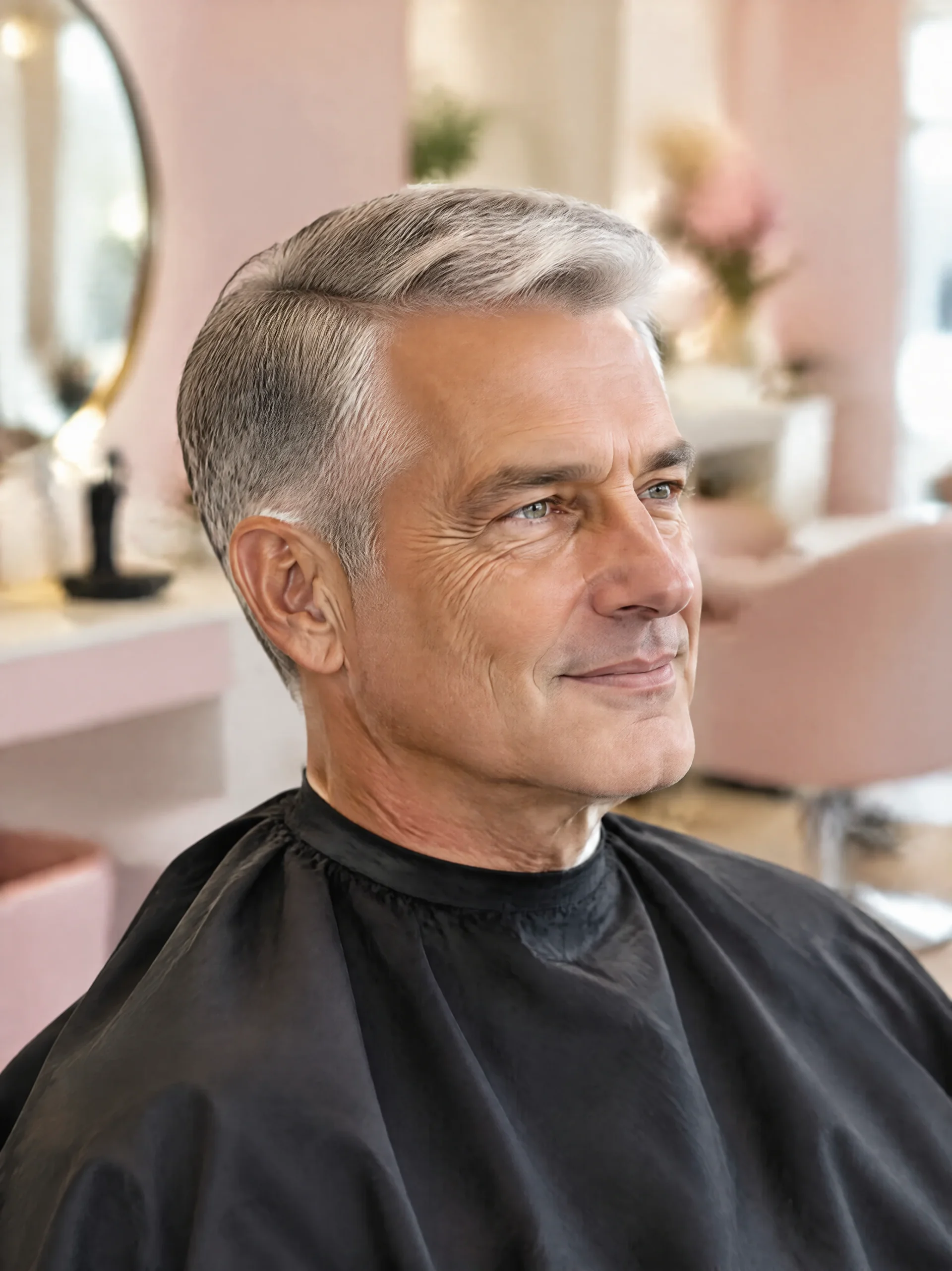 Coupe classique avec raie sur cheveux gris argenté